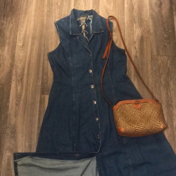 Denim Lace up back button front Dress - Picture 5 of 5